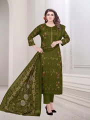 Eid Special/Sophisticated Dark Olive Green Full-Body Embroidered 3-Piece