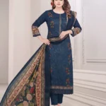 Deep Navy Blue Full-Body Embroidered 3-Piece