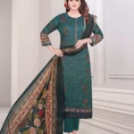 Sophisticated Forest Green & Charcoal Black Full-Body Embroidered 3-Piece