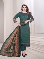 Eid Special/Sophisticated Forest Green & Charcoal Black Full-Body Embroidered 3-Piece
