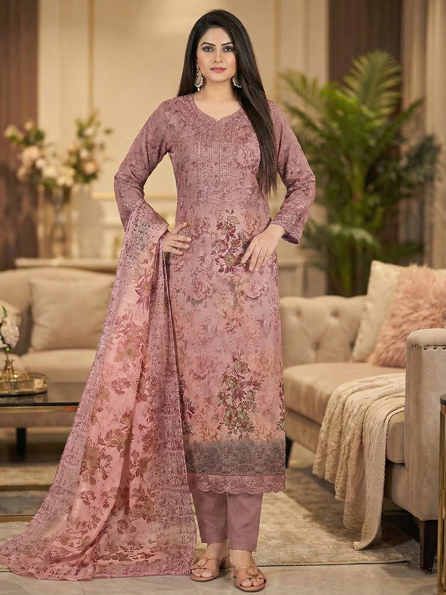 Aganur lt pink Soft Rose Digital Floral Embroidery 3-Piece Suite - Image 1