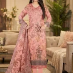 Peach Digital Floral & Embroidered 3-Piece Suit