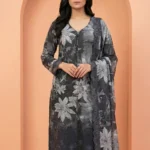 Sophisticated Midnight Charcoal Floral Laser Boutique Special Cotton 3-Piece Suite