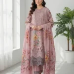 Graceful Dusty Rose Floral Laser Boutique Special Cotton 3-Piece Suite