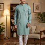 Men's Premium Stitched Seafoam Green Cotton Panjabi