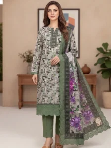 Eid Special/Deep Teal Cutwork Embroidered Cotton 3-Piece Suite