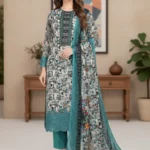Deep Teal Cutwork Embroidered Cotton 3-Piece Suite