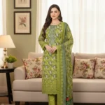 Paste Green Cutwork Embroidered Cotton 3-Piece Suite