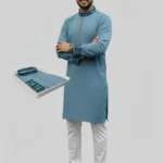 Eid Special/Men's Premium Dark Sky Blue China Jafran Panjabi