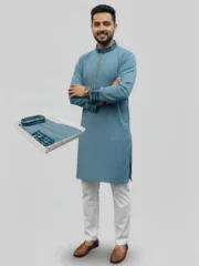 Eid Special/Men's Premium Dark Sky Blue China Jafran Panjabi
