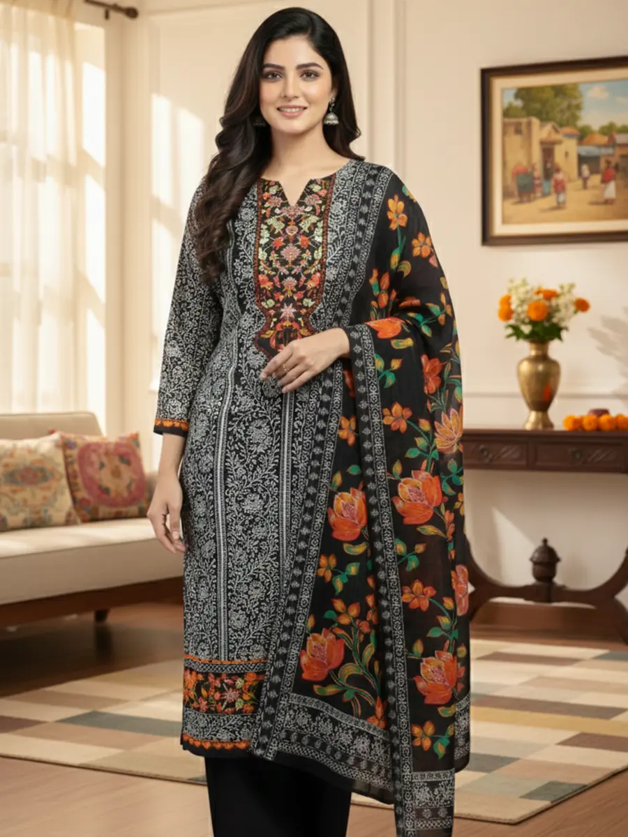 Zamzam 5 Amber Midnight A-Grade Lawn Digital Print 3-Piece - Image 1