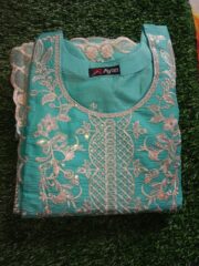 Eid Special/Mint Serenity: Scalloped Seafoam Floral Embroidered Cotton 3-Piece - Image 2