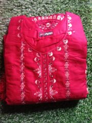 Eid Special/Crimson Radiance: Ornate Ruby Red Embroidered 3-Piece - Image 2