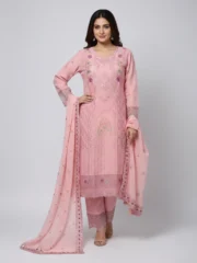 Eid Special/Blush Radiance: Scalloped Rose Floral Embroidered Ensemble