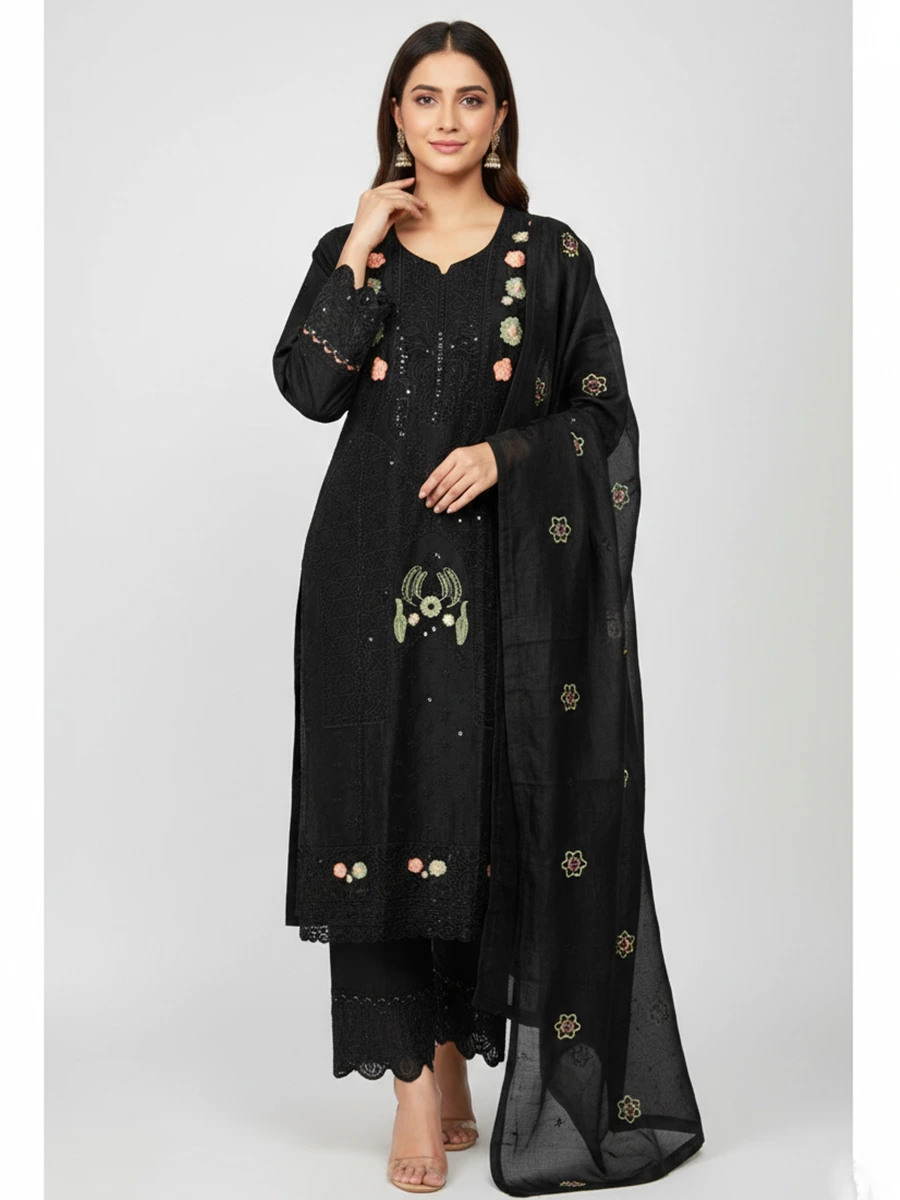 15_4_Eid 2 Eid Special/Signature Black Floral Embroidered Ensemble - Image 1