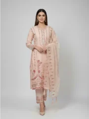 Eid Special/Ornate Peach-Pink Embroidered 3-Piece