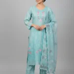 Eid Special/Serene Sky Blue Embroidered Cotton 3-Piece
