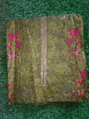 Eid Special/Sophisticated Dark Olive Green Full-Body Embroidered 3-Piece - Image 2