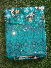 Eid Special/Vibrant Teal Floral Printed 3-Piece Cotton Suit - Image 2