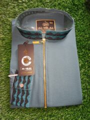 Eid Special/Men's Premium Dark Sky Blue China Jafran Panjabi - Image 2