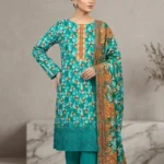 Eid Special/Vibrant Teal Floral Printed 3-Piece Cotton Suit