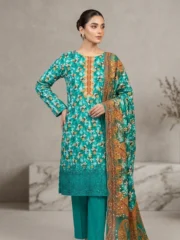 Eid Special/Vibrant Teal Floral Printed 3-Piece Cotton Suit