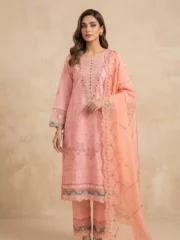 Eid Special/Blush Elegance: Intricately Embroidered Pastel Pink Festive Ensemble